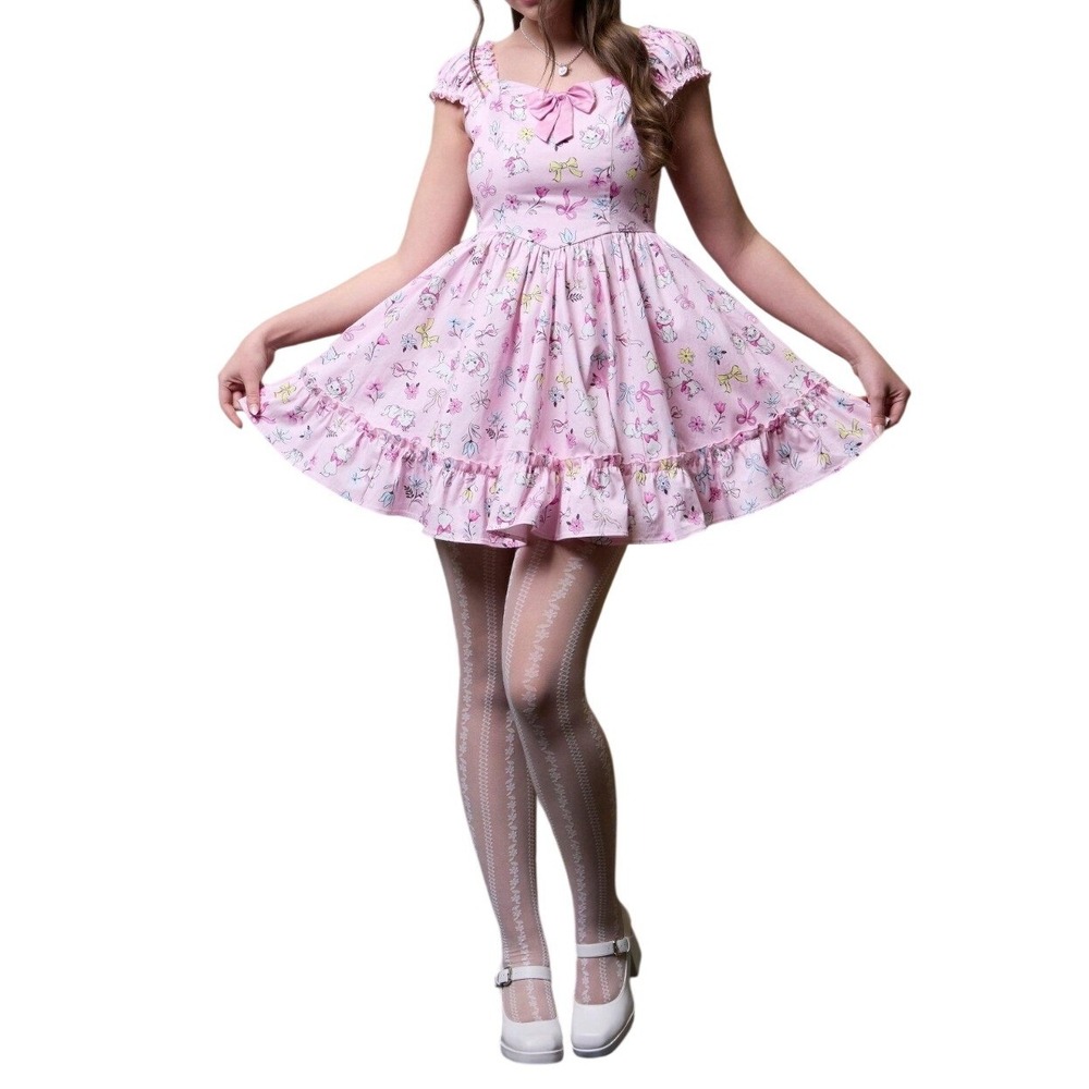 Disney Her Universe Aristocats Marie AOP Pink Floral Ruffle Smocked Dress Medium